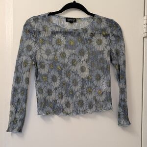 Topshop Blue Metallic Ribbed Sheer Daisy Crop Top Size S US 6